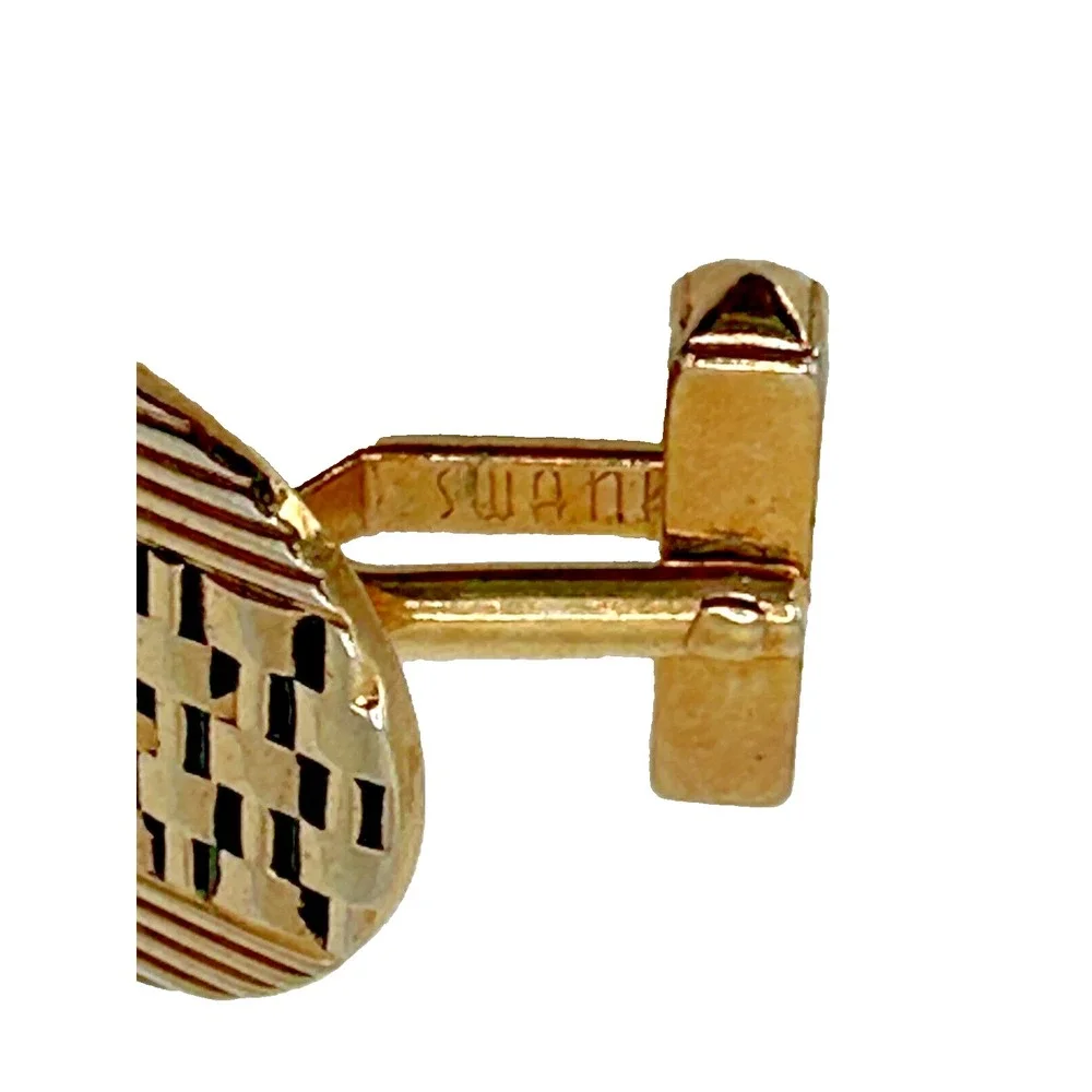 Swank Men's Round Textured Geometric Gold Tone Basket Weave Cufflink Set